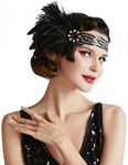 BABEYOND 1920s Vintage Headband Roaring 20s Flapper Headpiece with Feather 1920s Great Gatsby Costume Accesories (Black-2)