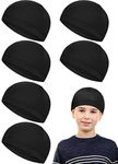 Geyoga 6 Pcs Skull Caps for Kids Youth Football Skull Cap for Under Helmet Wicking Cap Hockey Football Helmet Accessories(Black,Medium)