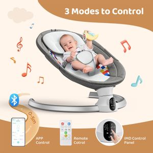 Electric Baby Bouncer Swing Chair – App & Remote Control, 5-Point Harness, Up to 9kg