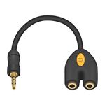 Poyiccot Headphone Splitter Adapter, 3.5mm Splitter Mic and Audio Cable, 3.5mm Y Splitter Combo Audio Stereo Headset Splitter， 3.5mm TRRS Male to 2 Female Cable for Earphone (Black)