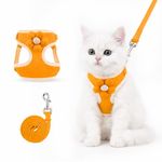 Yuppy Puppy Cat Harness with Leash - Adjustable Floral Vest Belt for Persian Cats & Small Pets - Soft Padded Escape Proof Cat Neck Belt for Outdoor Walks (Orange, Small (A:32-56cm, B:26-50cm))