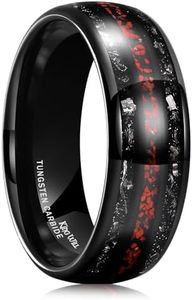 King Will 8mm Tungsten Wedding Rings for Men Meteorite and Red Stone Inlay Polished Men's Wedding Band Gifts for Him Size 7-14 Comfort Fit丨Galaxy Collection 10