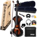 Pyle Full Size Electric Violin – 4/4 Solid Wood Fiddle with Amplifier Kit, Foamed Case, Ebony Fittings, Brazilwood Bow, Extra Strings, Rosin, Tone and Volume Control Knobs, Headphones Included