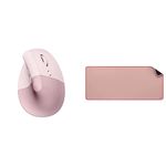Logitech Lift Vertical Ergonomic Mouse (Rose) + Logitech Desk Mat - Studio Series