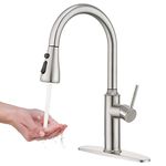 Lairuier Kitchen Faucet, Single Handle High Arc Pull Out Sprayer Sink Faucet, Stainless Steel Kitchen Sink Faucets 360 Swivel Modern Brushed Nickel Pull Down Head Commercial Faucets with Deck Plate