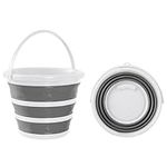 BRAMBLE 2 Pack 10 Litre Collapsible Buckets Portable Cleaning Fishing Camping Silicon, Space Saving Design for Home & Outdoors - Grey/White