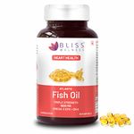 Bliss Welness Omega-3 Arctic Sea Fish Oil Triple 3X Strength 2500mg | 1100mg EPA 700mg DHA 200mg Other Omega 3 6 9 Fatty Acid | Cold Pressed Molecular Distilled Fishy Burp Free for Men Women | Brain Heart Joints Eye Muscle Build Skin Health Supplement - 60 Softgel Capsules