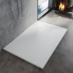 ELEGANT 1200x800mm White Slate Effect Lightweight Slate Shower Base Rectangular Grain Shower Enclosure Tray with Waste Trap