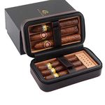 GALINER Cigar Humidor Case, Cedar Wood Portable Cigar Travel Leather Humidor Box with Humidifier, Removable Cedar Tray (Black)