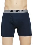 Jockey Men's Super Combed Cotton rib fabric Boxer Briefs with Front Fly, Ultrasoft and Durable waistband (Pack of 2) 8009_Navy_M