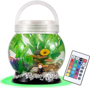 LA KEN DU,Small Betta Tetra Fish Tank Decorations Set-Aquarium with 20 Color LED Lighting,Fish Night Light Aquarium for Kids,0.5-Gallon,Transparent