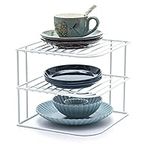 B&Z 3 Tier Steel Cabinet Dish Rack - Corner Plate Kitchen Dish Organizer - Cabinet Storage Shelf rack - Worktop Kitchen Plate Organizer | Heavy Duty Tidy Storage Rack | Anthracite (22.5 x 22.5 x 20cm)