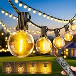 PBGMRT 150FT/45M Outdoor String Lights Mains Powered G40 Garden Festoon Lights Dimmable with Remote Control 45+2 Shatterproof LED Bulbs 3 Modes & 2 Timer Settings Waterproof for Outdoor Patio Gazebo