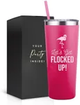 Let's Get Flocked Up 22 Oz Pink Flamingo Wine Tumbler With Lid and Straw - Flamingo Cup Perfect for Birthday Party, Bachelorette Party, and Bridal Shower Flamingo Wine Glass