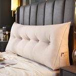 ZOCIS Headboard Lumbar Pillow for Reading Backrest Sofa, Triangle Reading Backrest Pillow Bed Back Pillow, Soft Double Bedside Pillow Large Tatami Bolster Cushion,150x50x20cm,White