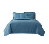 Clara Clark Quilts Twin Size - All Season Bedspread Coverlet Set, Pinsonic Weave Lightweight Twin Quilt Bedding Set - 4 Piece Twin Quilt Set with Pillow Shams, Grid - Blue Heaven