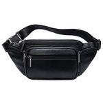 Hebetag Leather Fanny Pack Waist Bag for Men Women Travel Hiking Running Hip Bum Belt Slim Cell Phone Purse Wallet Pouch Black