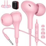 Wired Earbuds Headphones for School Students with Microphone Noise Canceling 3.5mm Earphones in-Ear Headset for Tablets iPod iPad MP3 iPhone Samsung Computer Laptop Android Phone 3.5 mm Jack Pink