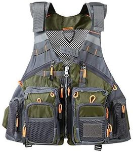 JKSPORTS Fly Fishing Vest Fishing Safety Life Jacket for Swimming Sailing Boating Kayak Floating Multifunction Breathable Backpack for Men and Women Kayak Vest Swim Vest (Army Green,with Foam)