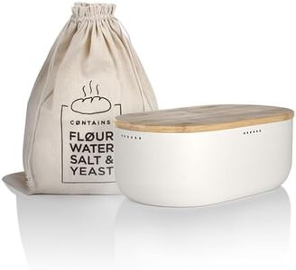 LARS NYSØM Panera I Recipiente para Pan con Bolsa incluida Hecha de Lino para una frescura particularmente Duradera I Caja de Pan con Tapa de bambú Adaptable como Tabla de Cortar (Pure White)
