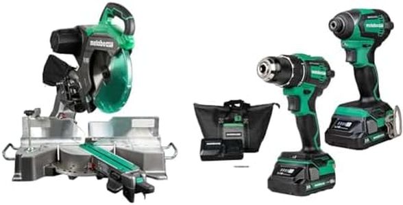 Bundle of Metabo HPT 12-Inch Sliding Miter Saw, C12RSH3 + Metabo HPT 18V MultiVolt™ Cordless Brushless Driver Drill & Impact Driver Combo Kit, KC18DEXQB