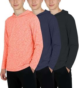 3 Pack: Boys Girls Youth Teen Quick Dry Dri Fit Dry Fit Long Sleeve Active Athletic Hoodie Tops Gym Sweatshirt Basketball Clothes Moisture Wicking Performance -Set 10,S (6-7)