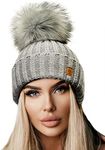 4sold Rita Womens Girls Winter Hat Wool Knitted Beanie with Large Pom Pom Cap SKI Snowboard Hats Bobble Gray