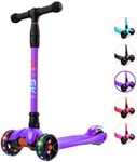 Allek Kick Scooter B02, Lean 'N Glide Scooter with Extra Wide PU Light-Up Wheels and 4 Adjustable Heights for Children from 3-14yrs (Purple)