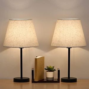 LIANTRAL 2 Piezas Lámpara de Mesa, Lámpara de Mesita de Noche Pequeña de Moderna, lámpara de Noche con Pantalla de Tela de Lino y Base de Metal, para dormitorio, salón (Excluyendo Bombillas)