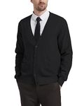 KALLSPIN Men's Cardigan Sweater Wool Blend V-Neck Button Sweater Cardigan with Pockets(Black, X-Large)