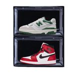 Bear Care Plastic Sneaker Storage Box - Black (Pack Of 2) | Front Opening Heavy Duty Shoe Box, Stackable Sneaker Crates With Magnetic Closure | Shoe Storage Organizer, Sneaker Storage Container