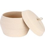 Sea Team Round Cotton Rope Storage Basket with Lid, Decorative Woven Storage Bin, Pot, Caddy, Organizer, Container for Snacks, Towels, Plants (Cream, Large)