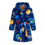 Baogaier Kids Bathrobe Hooded Girls Boys Dressing Gown Flannel Bath Robe with Hood Lightweight Pyjama Planet Pattern Nightwear Sleepwear Unisex Age 6-7 years, Blue Space