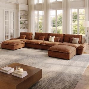 POVISON 182.7'' Oversized Modular Sectional Sofa, Extra Large Deep Seat Cloud Couch, Wide U Shaped Sectional Couch with Adjustable Backrest, Modern Comfy U-Shaped Corner Couches for Living Room, Brown