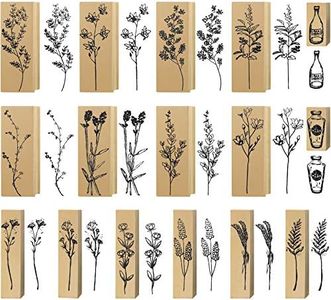 16 Pieces Vintage Wood Rubber Stamps Flower and Plant Decorative Rubber Stamp Wooden Mounted Stamp Set for DIY Crafting, Scrapbook, Painting, Letters Diary, Teaching and Card Making