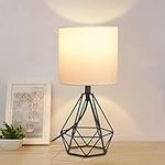 Depuley Retro Table Lamps for Living Room, Modern Desk Lamp with Remote Control, 5W E27 Eye-Caring Bedside Lamp, Fabric Shade Nightstand Reading Light for Living Room, Office, Bedroom(Bulb Included)