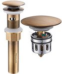 REGALMIX Antique Brass Pop Up Bathroom Vessel Sink Drain Stopper,Built-In Anti-Clogging Strainer, Fits Standard American Drain Hole(1-1/2" to 1-3/4"), with Overflow RWF083R
