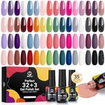 MEFA 35 Pcs Gel Nail Polish Kit - 32 Colors All Seasons Gel Nail Polish Set Soak Off Popular Classic Nail Polish Starter Kit with Glossy & Matte Gel Top Base Coat DIY Salon Home Manicure Holidays Gift