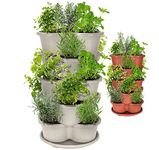 Stackable Planter Vertical Garden for Growing Strawberries Herbs Flowers Vegetables and Succulents| Indoor/Outdoor 5 Tier Gardening Tower| Raised Vertical Planter (Off-White)