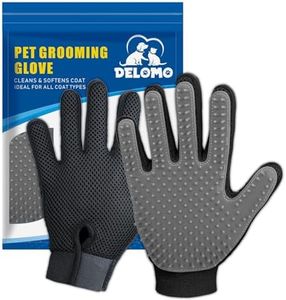 Upgrade Version Pet Grooming Glove - Gentle Deshedding Brush Glove - Efficient Pet Hair Remover Mitt - Enhanced Five Finger Design - Perfect for Dog & Cat with Long & Short Fur - 1 Pair (Gray)