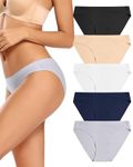 VOENXE Women Bikini Underwear,Seamless Breathable Ladies Panties,No Show Invisible Stretch Briefs Undies for Women 5-Pack