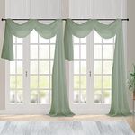 Chyhomenyc Sheer Window Curtains 144 inch Extra Long 2PCS, Airy Scarf Drapes Rod Pocket Window Treatments for Christmas/Wedding/Living Room/Anniversary, 12FT L, 42Wx144L, Sage Green