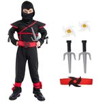 SATKULL Kids Ninja Costumes Boys Halloween Ninja Costumes Deluxe Ninja Costume Set with Ninja Foam Accessories Toys for Halloween Party(Kids-S-4/5T)