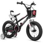 Glerc Rover 14 Inch Kids Bike for 3 4 5 Years Old Boys Girls Bicycles with Water Bottle & Stabilisers & Basket, Black
