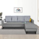 Adorn India Chandler L Shape 5 Seater Sofa Set Stripes (Right Hand Side) Grey