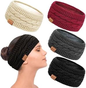 PROPOG Winter Headbands for Women Cold Weather, 4 Pack Ear Warmer Headband for Women Knit Warm Headbands Ear Covers Fleece Lined Head Band Ear Muffs Chrismas Present for Women Girls