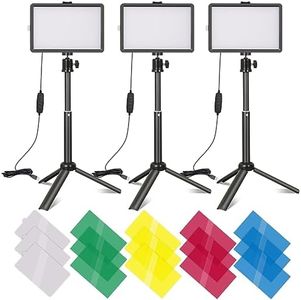 USB LED Video Light Kit Dimmable Photography Continuous Table Top Lighting with Adjustable Mini Tripod Stand &15 Color Filters for Tabletop/Low-Angle Shooting, Zoom/Video Conference Lighting/YouTube