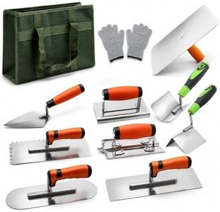 9-Piece Masonry Trowel Set for Concrete, Brick and Plaster Work | Stainless Steel Trowels, Aluminum Hawk, Storage Bag and Work Gloves for Concrete, Mortar, Plaster and Tile Work