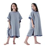 YINHANG Kids Surf Poncho Swim Robe for Girls Boys, Quick Dry Microfiber Hooded Beach Towel Pool Changing Robe for Swimming, Surfing, Travelling, Camping, Gray