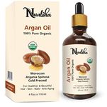 Nualoha Organic Moroccan Argan Oil, 100% Pure Cold-Pressed, 118ml, Best For Hair, Skin, Face Care, Stretch Marks